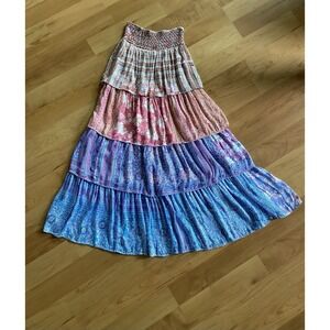 Layered Heavyweight Smocked Maxi Skirt High Waist Stretchy Boho Festival S